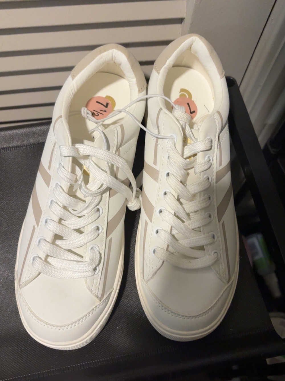 Women’s Casual Lace-Up Sneakers in Cream and Taupe